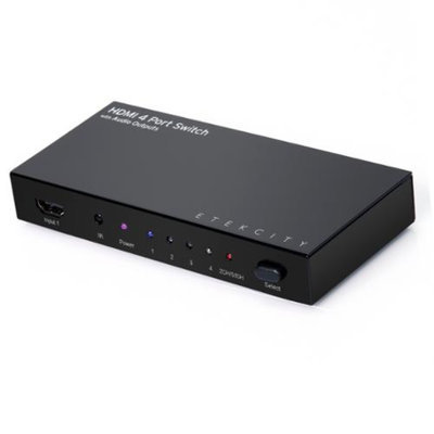 Etekcity 4 Port HDMI Intelligent Switch Switcher Selector with Audio, IR wireless remote, AC power Adapter, Supports 3D 1080P, Toslink, Coaxial