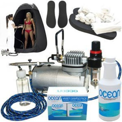 Complete Professional Turbo Tan Airbrush Sunless Tanning System with a Pint of 12.5% DHA Solution with Dark Bronzer, 4 Solution Variety Pack (1 Pint Total), Tanning Tent and Accessories
