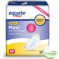 Equate Regular Maxi Pads With Flexi-Wings, 48ct