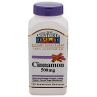 21st Century Healthcare Cinnamon 500 mg 120 Vegetarian Capsules, 21st Century Health Care