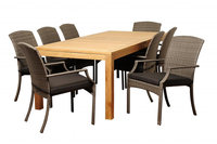 Orient 9 Piece Rectangular Teak/Synthetic Wicker Patio Dining Set with Grey Cushions