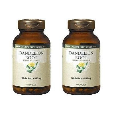 GNC Herbal Plus Dandelion Root Capsules 550mg - 100 Count (Two Bottles each of 100 Capsules)