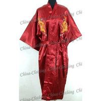 Shanghai Tone® Dragon Kimono Robe Sleepwear Burgundy One Size