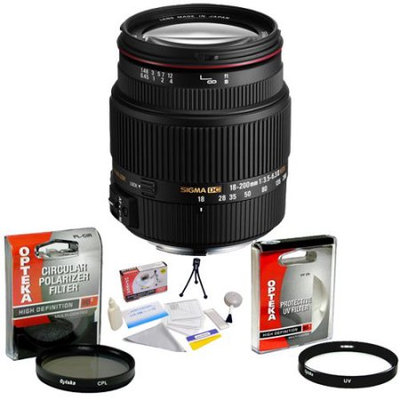 Sigma Zoom Super Wide Angle 18-200mm f/3.5-6.3 DC OS HSM (Optical Stabilizer) Lens for Canon + Opteka UV Filter + Opteka CPL Filter + Opteka 5 Piece Cleaning Ki