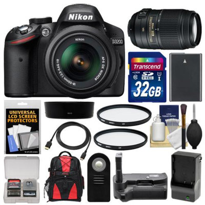 Nikon D3200 Digital SLR Camera & 18-55mm G VR DX AF-S Zoom Lens (Black) with 55-300mm VR Lens + 32GB Card + Case + Battery + Grip + HDMI Cable + Filters + Remote