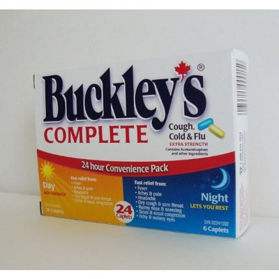 BUCKLEY'S COMPLETE 24 Caplets COUGH, COLD & FLU Extra Strength Relief for Day & Night