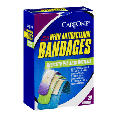 CareOne Neon Antibacterial Bandages - 20 CT