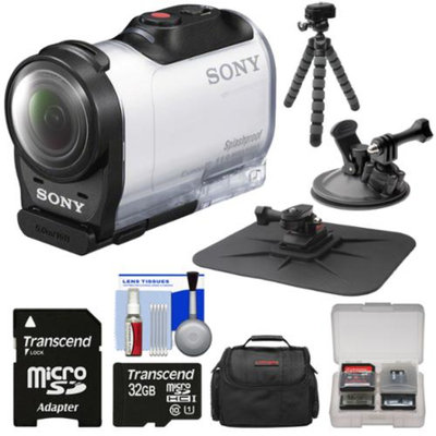 Sony Action Cam HDR-AZ1 Mini HD Video Camera Camcorder with 32GB Card + Car Suction Cup & Dashboard Mounts + Case + Flex Tripod + Kit
