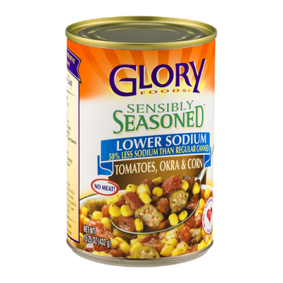 Glory Foods Sensibly Seasoned Tomatoes, Okra & Corn Lower Sodium