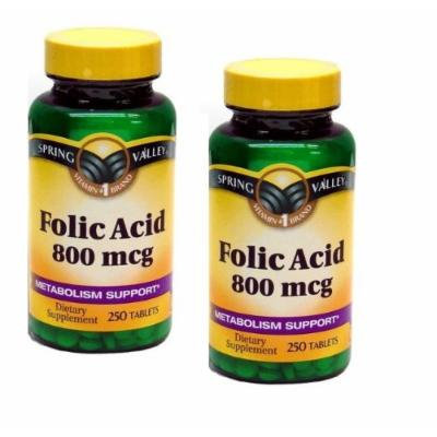 Spring Valley Folic Acid, 800 Mcg, 250 Tablets Per Bottle (2 Bottles)
