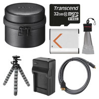 Sony LCS-BBM Carrying Case for DSC-QX10 Camera (Black) with 32GB Card + Battery & Charger + Flex Tripod + HDMI Cable