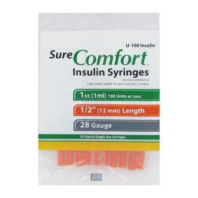 Allison Medical Sure Comfort Insulin Syringes 28 Gauge 1cc 1/2 in - 10 ea. - Model 22-8010
