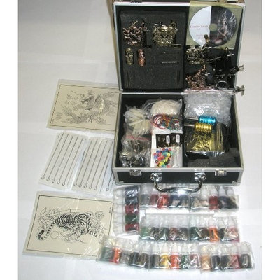 Ordertattoo.com 6 Guns Tattoo Kit LCD Digital Power Supply Needles 40 Colors 10ml Inks Brand New K7