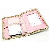 Mary Kay All Things Glamorous Faux Leather Gold Zippered Cosmetic Wallet Holder with Mirror ~ Will Hold Lipstick Lip Gloss Liner Cell Phone Brush and More!