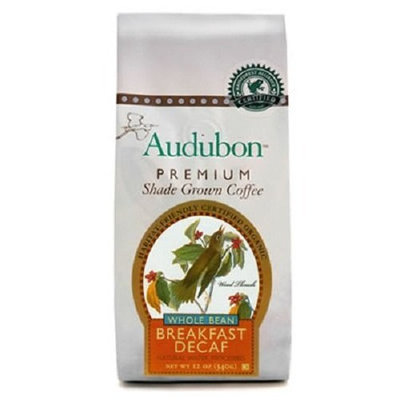 Audubon Premium Shade Grown Coffee Audubon Whole Bean Coffee, Decaf Breakfast Blend, 12 Ounce