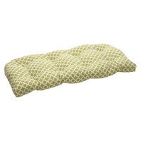 Pillow Perfect Outdoor Wicker Bench/Loveseat/Swing Cushion - Green/White Geometric