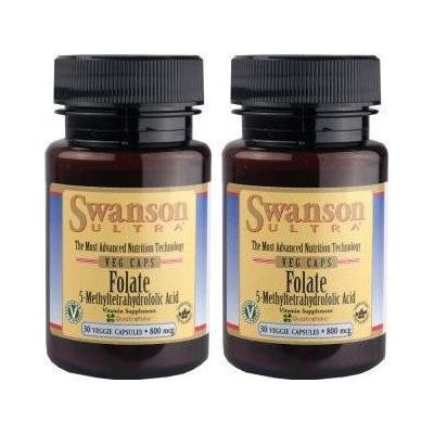 Folate (5-Methyltetrahydrofolic Acid) -- 2 Bottles -- each of 800 mcg 30 Veg Caps