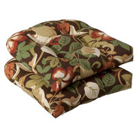 Pillow Perfect Outdoor 2-Piece Wicker Chair Cushion Set - Brown/Green Floral