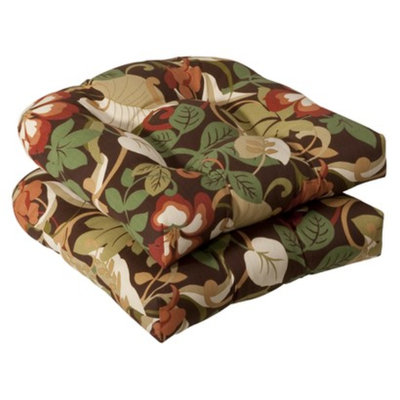 Pillow Perfect Outdoor 2-Piece Wicker Chair Cushion Set - Brown/Green Floral