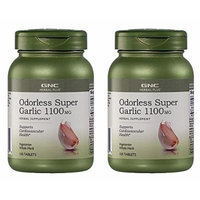 GNC Herbal Plus Odorless Super Garlic 1100mg -- 2 Bottles each of 100 Vegetarian Tablets