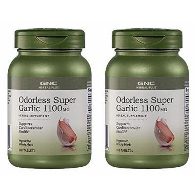 GNC Herbal Plus Odorless Super Garlic 1100mg -- 2 Bottles each of 100 Vegetarian Tablets