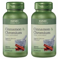 GNC Herbal Plus Cinnamon Plus Chromium 500mg -- 2 Bottles each of 60 Vegetarian Capsules