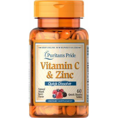 Puritan's Pride Quick Dissolve Vitamin C 60 mg with Zinc Mixed Berry-60 Tablets