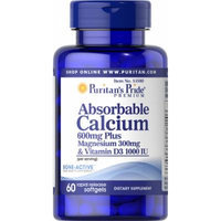 Puritan's Pride Absorbable Calcium 600mg plus Magnesium 300mg & Vitamin D 1000iu-60 Softgels