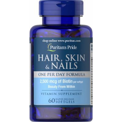 Puritan's Pride Hair, Skin & Nails One Per Day Formula-60 Softgels