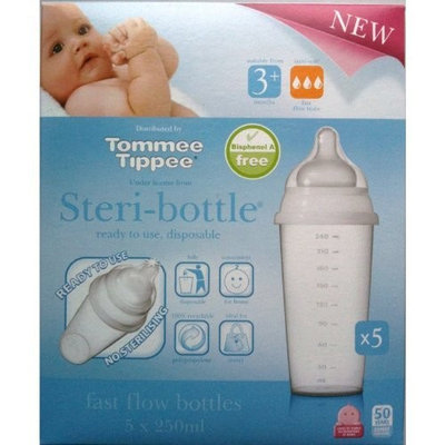 Tommee Tippee Steri - Bottle Fast Flow Ready to Use Disposable 8oz Baby Bottles, 5 Pack