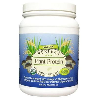 Perfect Plant Protein Simply Natural with No Flavor or Sweeteners - Organic Raw Brown Rice, Hemp & Mushrooms Protein Powder - Net wt. 24.9 oz.