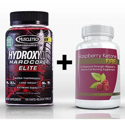 Hydroxycut Hardcore Elite (100 Capsules) & Raspberry Ketone Fire (60 Capsules) - Synergistic Weight Loss Combination for Accelerated Body Fat Reduction