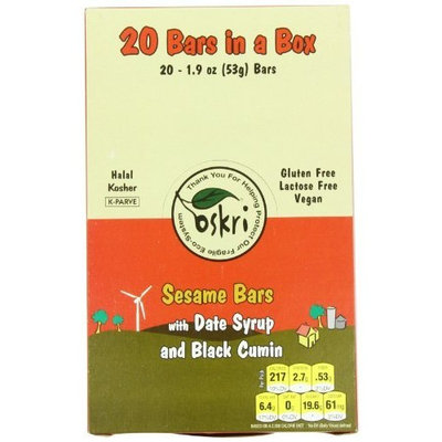 Oskri Organics Oskri Sesame Bars with Date Syrup and Black Cumin, Gluten Free, 1.9-Ounce Bars (Pack of 20)