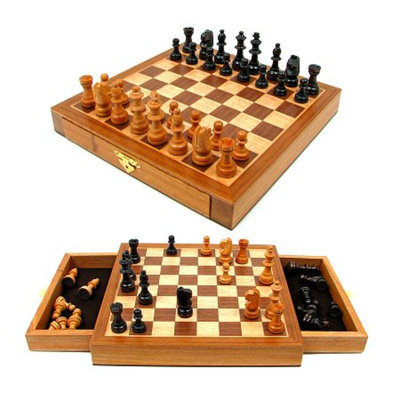 Trademark Games Elegant Inlaid Wood Chess Cabinet w/ Staunton Wood Chessmen, Ages 7+, 1 ea