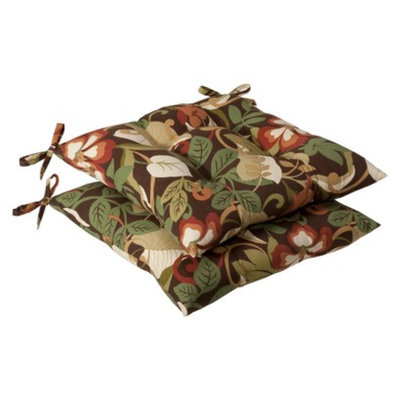 Pillow Perfect Outdoor 2-Piece Tufted Chair Cushion Set - Brown/Green Floral