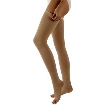 Sigvaris 500 Natural Rubber 40-50 mmHg Open Toe Unisex Thigh High Sock with Grip-Top Size: L2