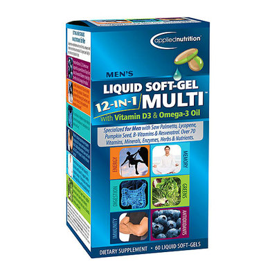 Applied Nutrition Men's Liquid SOft-Gel 12-IN-1 Multi with Vitamin D3 & Omega-3 Oil