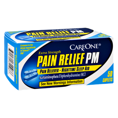 CareOne Pain Relief PM Pain Reliever- Nighttime Sleep Aid - 50 CT