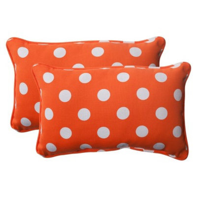 Pillow Perfect Outdoor 2-Piece Rectangular Toss Pillow Set - Orange/White Polka Dot