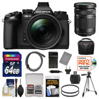 Olympus OM-D E-M1 Micro 4/3 Digital Camera with 12-40mm f/2.8 Lens (Black) with 40-150mm Lens + 64GB Card + Case + Battery & Charger + Tripod Kit