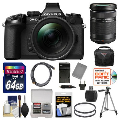 Olympus OM-D E-M1 Micro 4/3 Digital Camera with 12-40mm f/2.8 Lens (Black) with 40-150mm Lens + 64GB Card + Case + Battery & Charger + Tripod Kit