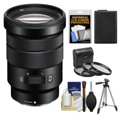 Sony Alpha NEX E-Mount 18-105mm f/4.0 OSS PZ Zoom Lens with NP-FW50 Battery + Tripod + 3 Filters + Kit for A7, A7R, A7S, A3000, A5000, A5100, A6000 Cameras