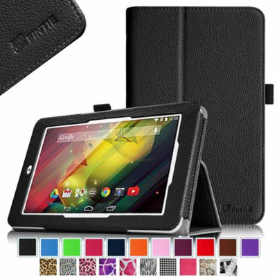 Fintie Folio Case Premium Vegan Leather Cover with Stylus Loop for HP 7 Plus (Model 1301) Android Tablet, Black
