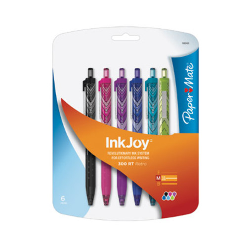 Paper Mate InkJoy 300 RT Retractable Medium Point Advanced Ink Pens, 6 Colored Ink Pens
