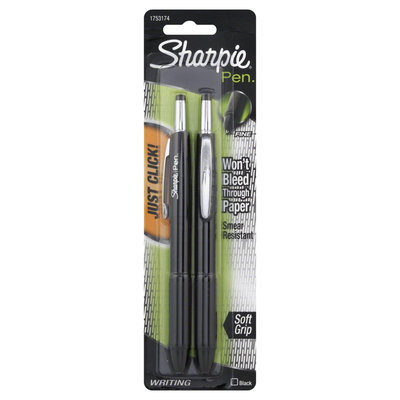 Sharpie Pens, Retractable, Fine Point, Black, 2 pens