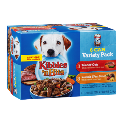 Kibbles 'n Bits 6 Can Variety Pack Tender Cuts & Meatballs & Pasta Dinner - 6 CT