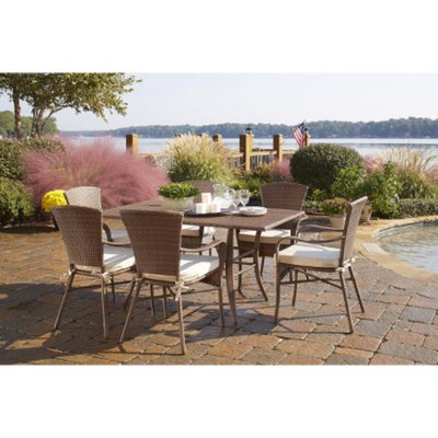 Panama Jack Key Biscanye 7-Piece Wicker Patio Rectangular Dining