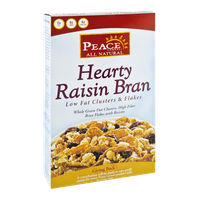 Peace Cereal All Natural Hearty Raisin Bran Low Fat Clusters & Flakes