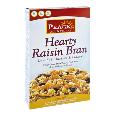 Peace Cereal All Natural Hearty Raisin Bran Low Fat Clusters & Flakes