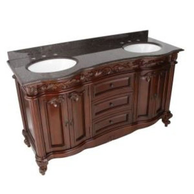 Pegasus Estates 60 in. Vanity in Rich Mahogany with Granite Vanity Top in Imperial Brown - White Undermount sinks-DISCONTINUED